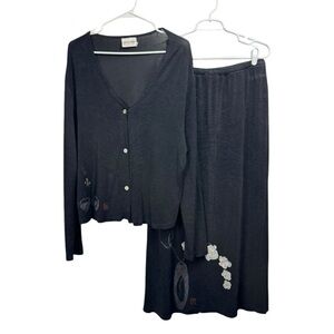 Staley Gretzinger Bread Size L/XL Slinky Art Painted Asian Orchid Maxi Skirt Top